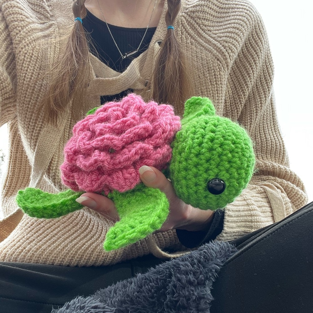 Hand Crocheted Pink Rose Sea Turtle Stuffed Animal Plushie! - Picture 10 of 13